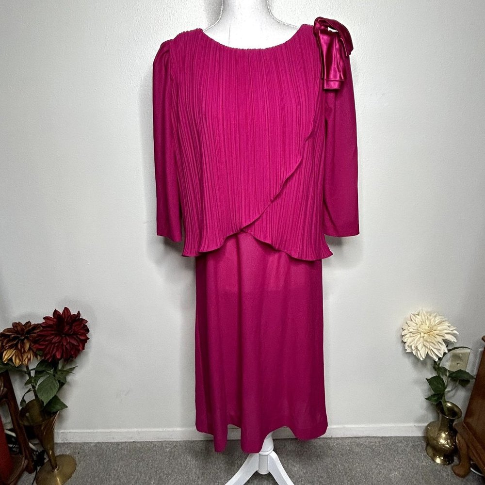 Vintage Sandi Dee Pink Midi 1980s Dress Retro Granny Core